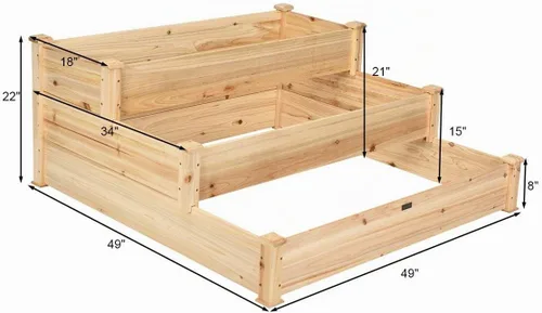 Vista 5 de GIANTEX Cama de jardín elevada de 3 niveles, maceta para exteriores, caja de cultivo de flores vegetales, kit de cama elevada elevada, contenedor