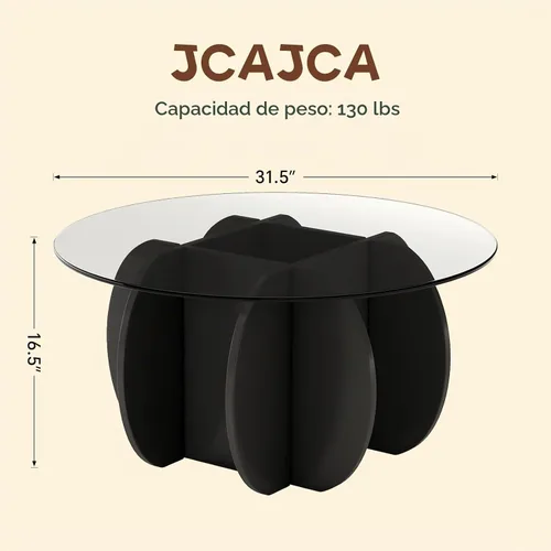 Vista 2 de Mesa de centro para sala de estar, mesa central redonda moderna de mediados de siglo con parte superior de cristal, color negro