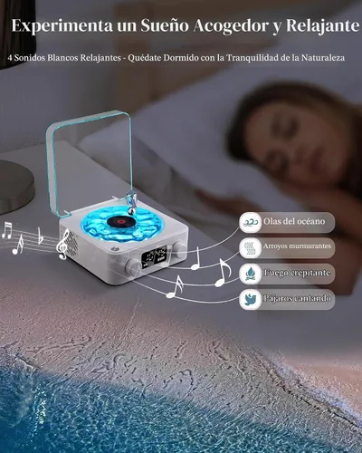 Vista 3 de Waves Altavoz Bluetooth de Vinilo, Estilo Reproductor de Discos de Vinilo con Ruido Blanco de Sonido Oceánico, Altavoces Bluetooth Retro con Luz