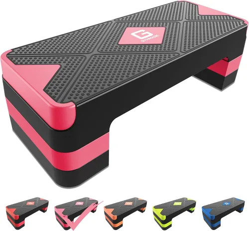 Vista 10 de GYMMAGE Escalón de ejercicio aeróbico, escalón aeróbico ajustable para ejercicio, plataforma de entrenamiento para escalonar, plataforma de pasos