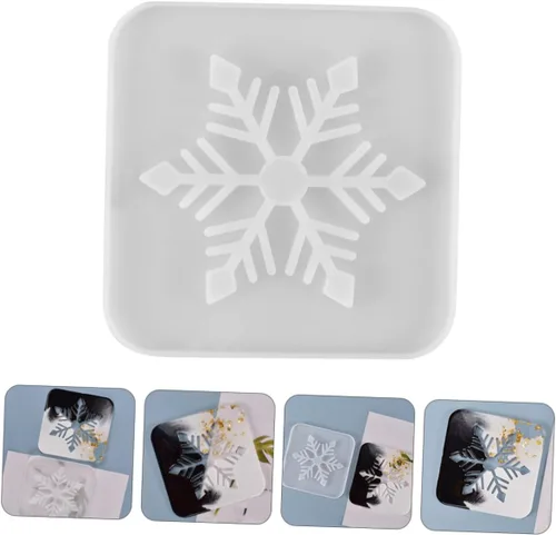 Vista 4 de CORHAD 1 posavasos de copo de nieve de silicona hueca para tapete de copa, posavasos de copo de nieve antiadherente, fácil de limpiar