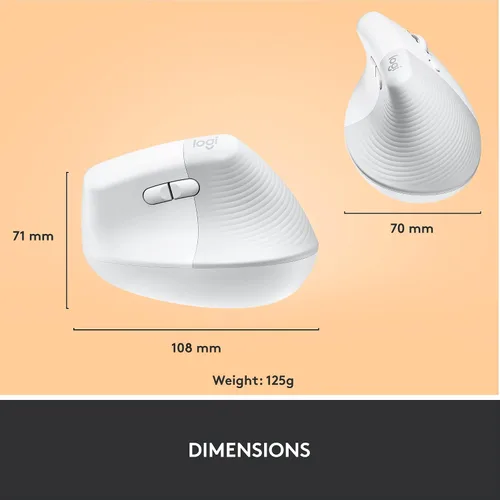 Vista 9 de Logitech Lift Ratón Ergonómico Vertical, Inalámbrico, Bluetooth o Receptor USB Logi Bolt, Clics Silenciosos, 4 Botones, Compatible con Blanco hueso