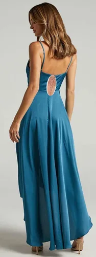 Vista 2 de Vestidos de graduación para mujer, cuello en V, tirantes delgados, de satén, vestido formal de fiesta de noche