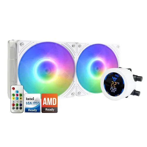 Vista 10 de Dracaena.io Enfriador de CPU AIO de 4.724 in, control remoto ARGB, ventilador PWM ARGB silencioso, bomba de rodamiento hidráulico y radiador