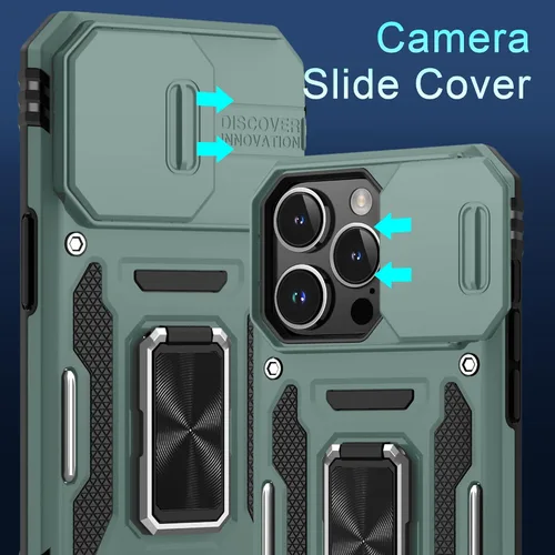 Vista 249 de DEERLAMN Funda para iPhone Xs Max con funda deslizante para cámara + protector de pantalla, soporte giratorio de anillo de grado militar a prueba