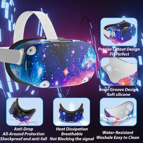 Vista 2 de Accessories Compatible with Oculus Quest 2 Silicone Touch Controller Grip Cover, Face Cover, Headset Shell Cover, Protective Lens Case, Disposable