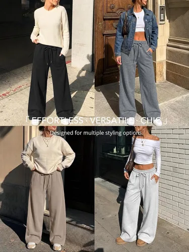 Vista 6 de Trendy Queen Pantalones de chándal de pierna ancha para mujer Negro