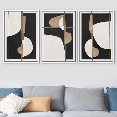Vista 326 de SIGNFORD - Set de obras de arte en lienzo enmarcado para pared, ilustraciones abstractas de neblina del desierto en tonos neutros beige y marrón