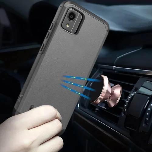 Vista 2 de TJS Funda compatible con Nokia C110 N156DL, con protector de pantalla de vidrio templado de doble capa, soporte magnético híbrido a prueba de Gris