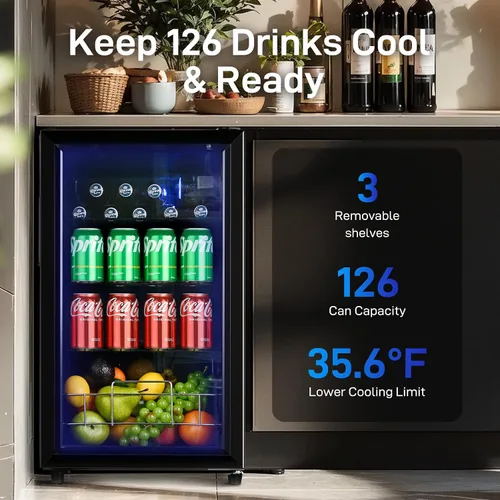 Vista 2 de Anypro Refrigerador y enfriador de bebidas de 2.6 pies cúbicos, refrigerador con puerta de vidrio templado, refrigerador para 126 latas de vino