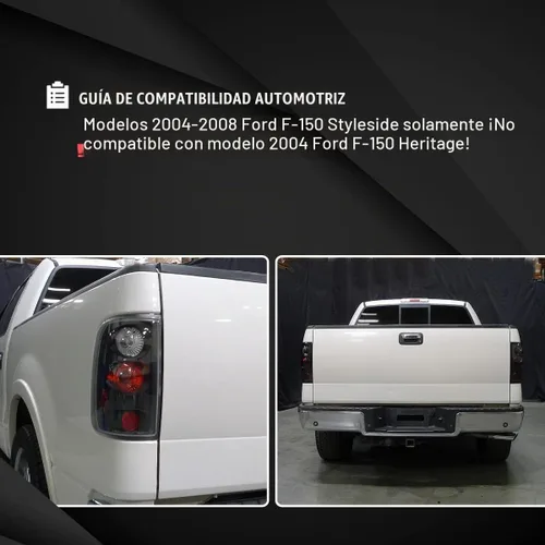 Vista 5 de Autozensation Compatible con Ford F150 F-150 Styleside 2004-2008, conjunto de lámparas traseras izquierda + derecha, carcasa negra