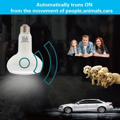 Vista 7 de LUXON Bombillas con sensor de movimiento de radar BR25 de 9 W, detector equivalente al atardecer al amanecer de 90 W, iluminación de lámpara LED