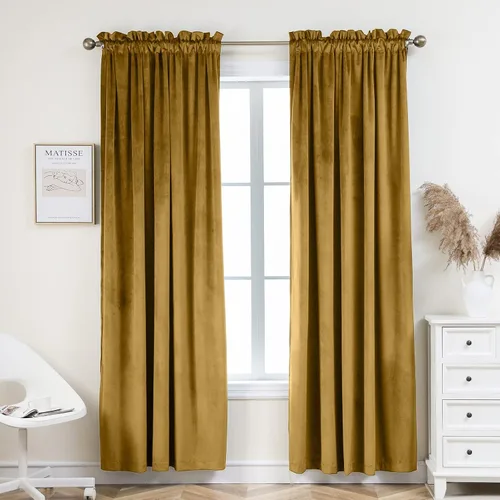 Vista 20 de PLEASANT BOULEVARD Cortinas de terciopelo [2 paneles] elegantes para sala de estar, dormitorio, cuarto de bebé, cortinas para oscurecer la Beige