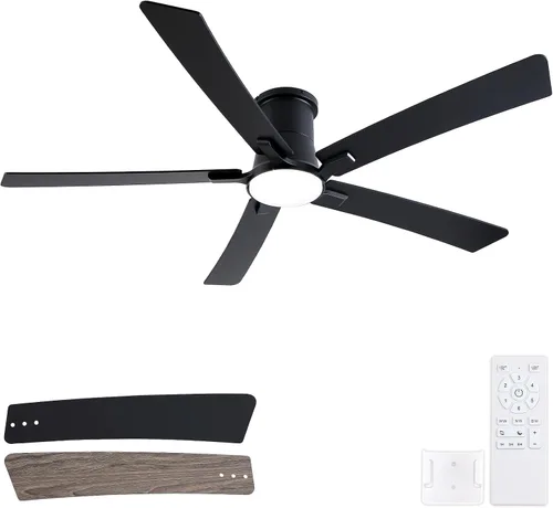 Vista 29 de Ventiladores de techo de 42 pulgadas con luces y control remoto, ventilador de techo negro de montaje empotrado para dormitorio, sala de estar