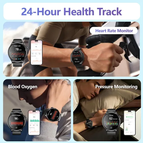 Vista 3 de YMS Reloj inteligente para mujer, Android, los mejores relojes de fitness impermeables para hombres (respuestas/hacer llamadas), frecuencia Negro