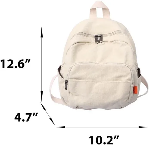 Vista 7 de Mini mochila para mujeres y hombres, pequeña bolsa de lona estética, mochila de trabajo, mochila linda, bolso casual, Blanco, Mochilas Daypack