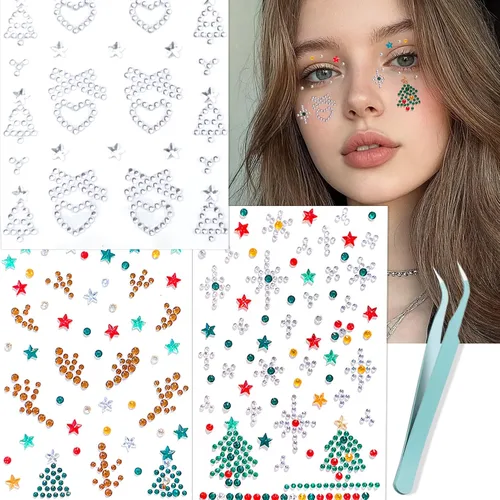 Vista 17 de NOOEPC Gemas faciales para el cabello, joyas autoadhesivas para la cara, joyas de ojos, diamantes de imitación para la cara, gemas para el rostro