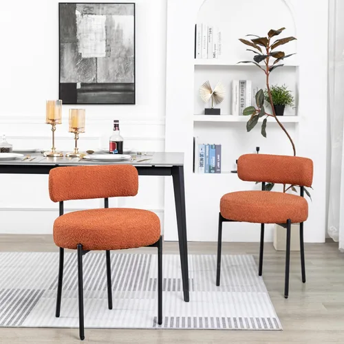 Vista 32 de DYHOME - Juego de 2 sillas de comedor de bouclé negro, sillas de cocina modernas de mediados de siglo con respaldo curvo y patas de metal, sillas