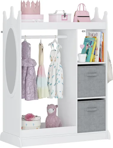 Vista 8 de UTEX Armario guardarropa para niños con espejo y contenedor de almacenamiento, rosa, 33.4 pulgadas de ancho x 15.75 pulgadas de profundidad x 44.5