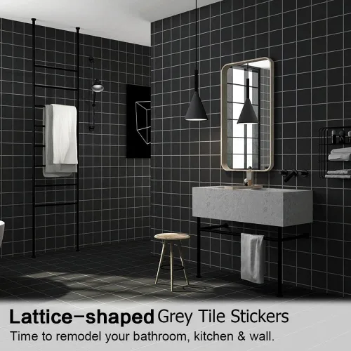 Vista 14 de Adhesivos para azulejos, 50 unidades, autoadhesivas, de 6 x 6 pulgadas, impermeable, a prueba de aceite, extraíble para decoración del hogar de Negro