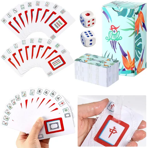 Vista 6 de Civaner Paper Mahjong - Juego de cartas de mahjong 2026, letras grandes, juego de mahjong chino-americano con dados, portátil, duradero, tarjetas