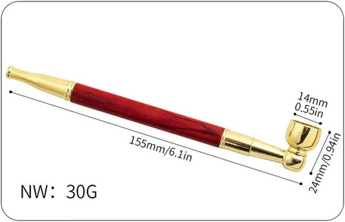 Vista 3 de Pipa de tabaco de madera con herramienta limpiadora y prensa, bolsa negra, kit de accesorios para pipa de 6 pulgadas Kiseru (Rojo)