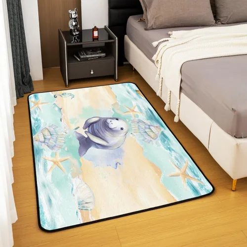 Vista 4 de Manatee - Alfombra decorativa de 3 x 5 con animales marinos, para niños, adolescentes, adultos, caricaturas, animales náuticos, sala de estar