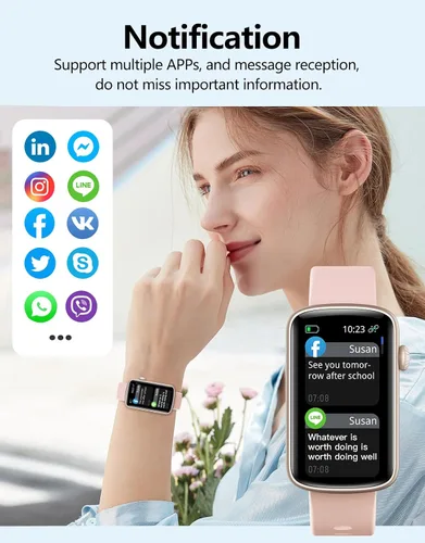 Vista 3 de Rastreador de actividad física con monitor de frecuencia cardíaca, sueño, oxígeno en sangre, reloj delgado para mujeres y hombres, IP68, podómetro