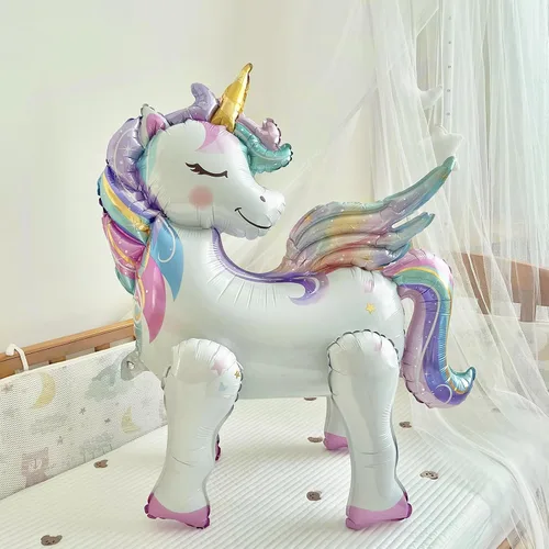 Vista 3 de Globos de unicornio autoestables para decoraciones de cumpleaños de niñas, suministros de fiesta de unicornio arcoíris - 28 pulgadas, paquete de 2