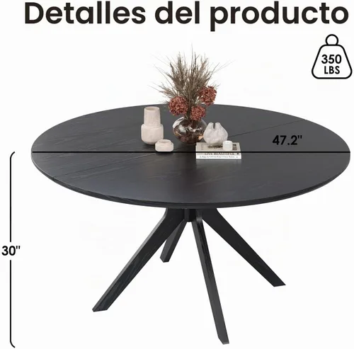 Vista 2 de Soohow Mesa redonda de cocina de comedor de madera maciza de 47.2 pulgadas para 4-6 personas con base de pedestal que se interseca