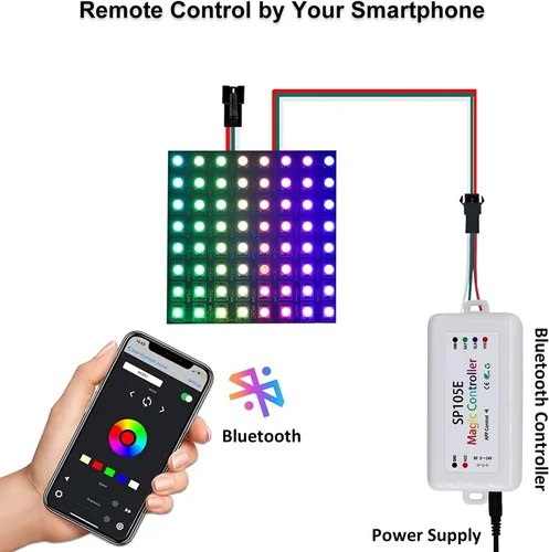 Vista 6 de Paquete de 2 controladores LED SP105E, controlador Bluetooth LED Ws2812b para Ws2811 SK6812 APA102 luces IC inteligentes, DC5-24V controlador