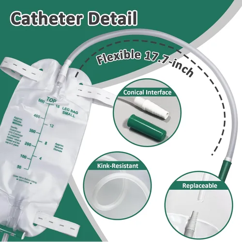 Vista 4 de Paquete de 5 bolsas para piernas de 16.9 fl oz con tubo de 18 pulgadas, portátil y portátil para actividades al aire libre, viajes y sobre