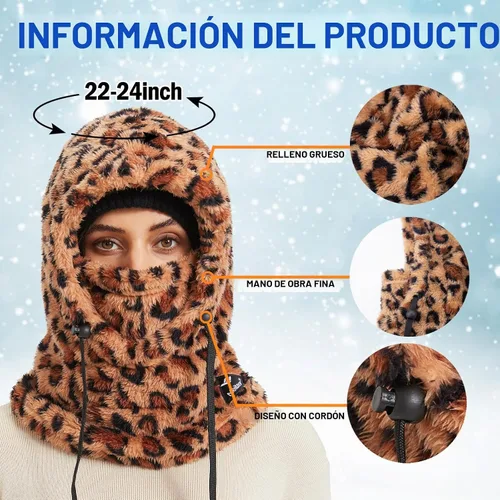 Vista 3 de Ski Mask Balaclava Wind-Resistant Winter Face Mask for Women/Men Adjustable Warm Hood Cover Hat Cap Scarf Leopardo