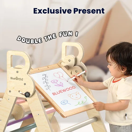 Vista 3 de BlueWood Pikler Triangle Set, Foldable Toddler Climbing Toys Rosa malva