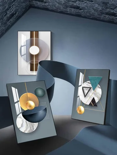 Vista 7 de ARTKN Canvas Wall Art 3 Pieces,Abstract Geometry Framed Art Shape Pattern Paintings,Modern Wall Decor Artworks for Living Room Bedroom Office
