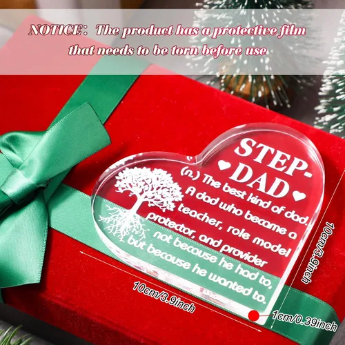Vista 3 de Regalos para el Día del Padre, placa acrílica con corazón para el Día del Padre, regalos para padrastro de hija, hijo, hijastro, hijastro, regalo