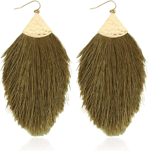 Vista 24 de Aretes bohemios de hilo sedoso con flecos y borlas – Ligeros, colgantes, con hebras y forma de pluma Fleco de plumas - Azul Aqua