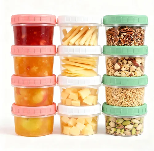 Vista 9 de Recipientes de almacenamiento de alimentos, 12 piezas, recipientes de almacenamiento para congelador de 4 oz con tapas de rosca, a prueba de fugas