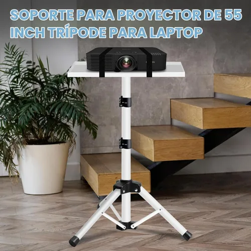 Vista 6 de Soporte para proyector, soporte para laptop de 22 a 55 pulgadas, trípode para proyector con soporte para teléfono, trípode para proyector