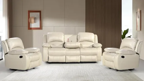 Vista 18 de Betsy Furniture Sofá reclinable de piel sintética con consola 8018, varios colores (beige, sofá biplaza)
