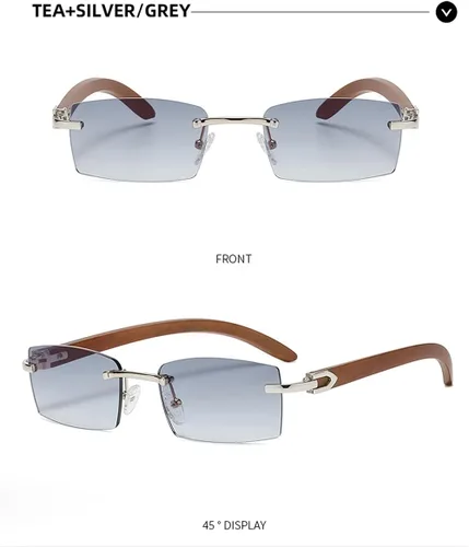 Vista 3 de Heptagram - Lentes de sol rectangulares sin montura para mujeres y hombres, gángster de los años 90, sin marco, retro, vintage, de moda