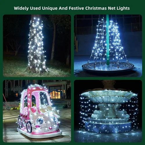 Vista 2 de Red de luces LED de Navidad para exteriores, decoraciones de Navidad para exteriores, 120 LED, 6 pies x 4 pies, con certificación UL, conectable