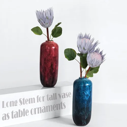 Vista 5 de 4 flores artificiales Protea de 26 pulgadas, flores artificiales de protea de tallo súper largo, protea de seda para decoración del hogar, centro