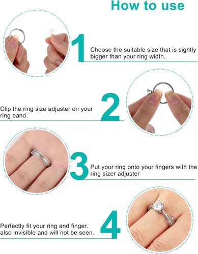 Vista 4 de TUZAMA Ajustador de tamaño de anillo invisible para anillos sueltos, mujeres y hombres, paquete de 12, 12 tamaños para diferentes anchos de banda