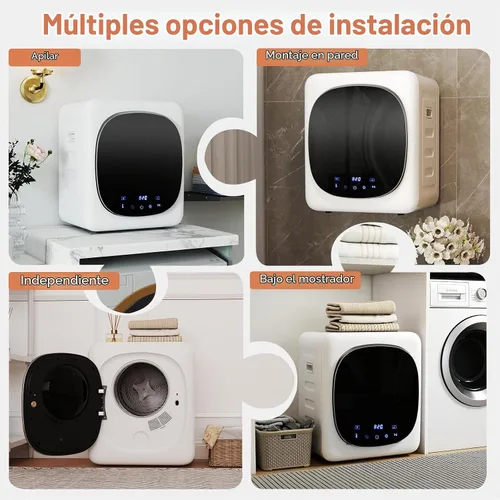 Vista 6 de COSTWAY Secadora portátil de ropa, máquina compacta de secado de 1.5 pies cúbicos con tambor de acero inoxidable y panel táctil LED, secadora