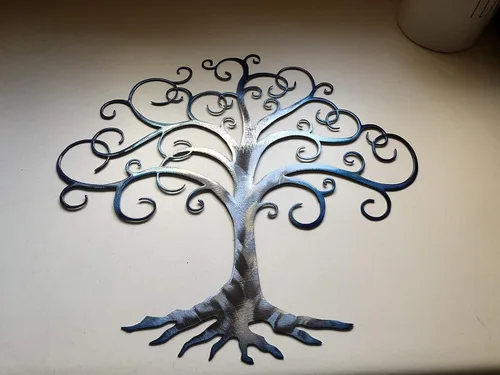 Vista 4 de Arte de pared de metal de árbol de la vida arremolinado hecho a mano para el hogar