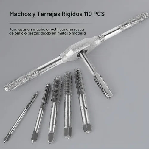 Vista 5 de Juego de 110 piezas de roscas métricas y troqueles, roscas métricas M2-M18 para cortar roscas externas e internas, vienen con estuche