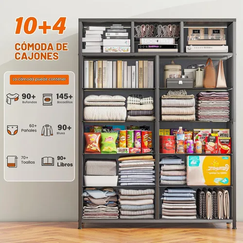 Vista 3 de EnHomee - Cómoda alta para dormitorio, anti-punta, gabinete de almacenamiento vertical de 52 pulgadas de alto