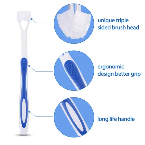 Vista 5 de Boao 2 piezas de cepillo de dientes de viaje para autismo de tres cerdas para dientes completos, cerdas de gran ángulo para limpiar cada diente