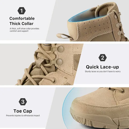 Vista 7 de FREE SOLDIER Botas de trabajo duraderas para hombre, 6 pulgadas, ligeras, impermeables, botas de senderismo, botas tácticas de cuero de gamuza